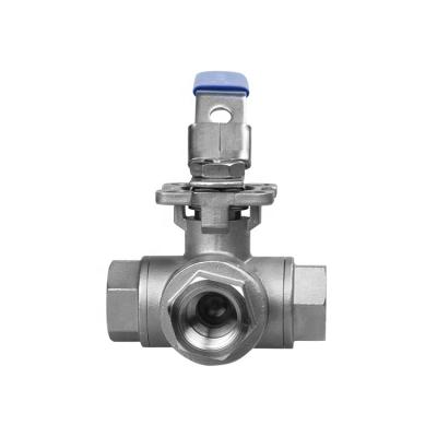 China High Quality And Competitive Price Three Way Stainless Steel Female Thread 3 Way Ball Valve With Mounting Bracket ISO5211 for sale