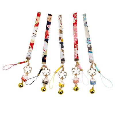 China Maneki Neko Lucky Fortune Sakura Keychain Car Safe Chain Bag Ceramic Pendent Mobile Accessories for sale