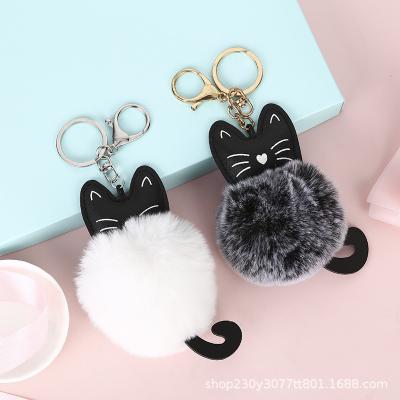 China Promotion Gift Fashion Pompom Hair Keychain Fluffy Artificial Rabbit Pompom Keychain Women Car Bag Accessories Keychain Gift for sale