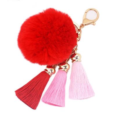 China Wholesale 8CM Fur Ball Tassle Key Chain Pompom Bag Car Key Chain Pendant For Women Bag Key Chain for sale