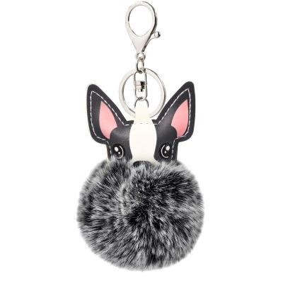 China Cute Fluffy Hot Selling Dog Fur Promotion Gift Fashion Rabbit Pompom Holder Fur Ball Keychains Key Chains Dog Puff Keychains for sale