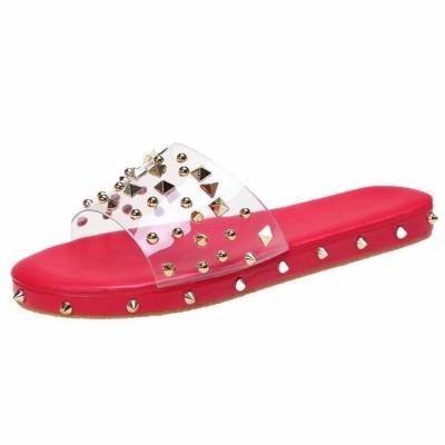 China Factory Hot Sales Anti-Smell Style Rivets Slides Crystal Slipper New Ladies Gladiator Sandals Ladies Fashionable Women Shoes for sale