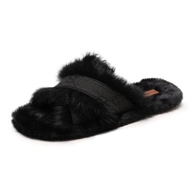 China Fashion Trend China Wholesale Luxury Classic Colorful Faux Rabbit Fur Home Slippers For Women for sale