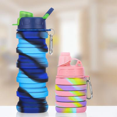 China Leak Proof Outdoor Viable Silicone Collapsible Water Bottle Portable Sports Water Bottle With Carabiner For Traveling Camping Hiking for sale