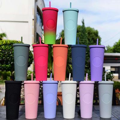 China Viable Wholesale Plastic Mug Straw Custom Tumbler Durian Cup Double Layer Large Capacity for sale