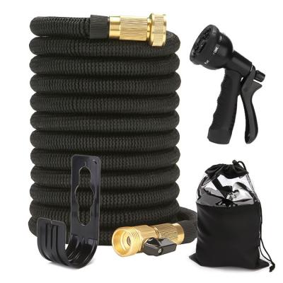 China 50ft Adjustable Latex Collapsible Hose with Solid Brass Fittings for Car Pet Garden Expandable Hose with Storage Bag for sale