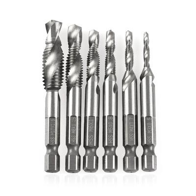 China Metal Drill Tap Metric Compound Drill Bit Set Tap 1/4 In HSS Thread Spiral High Speed ​​Steel Hex Screw 6pcs M3 M4 M5 M6 M8 M10 for sale