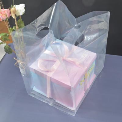 China Custom Barrier Printing Clear Carrier Bag With Handles Plastic Bag Retail Cake Shopping Die Cut Square Plastic Bag With Logo for sale