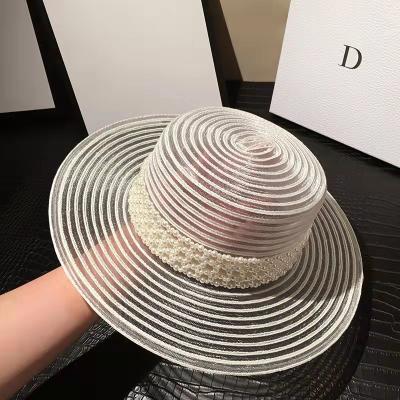 China Hot Selling Character Style Flat Surface Pearl England Panama Women's Korean Summer Brim Hats for sale