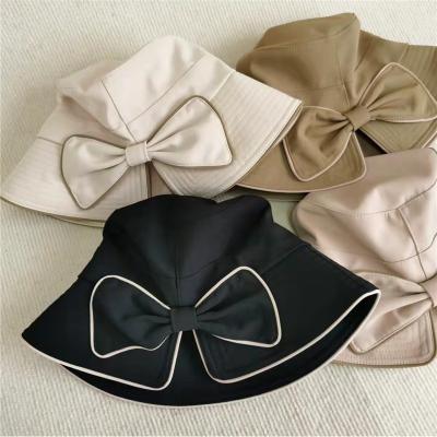 China Korean Summer Beanie Bucket Ladies Fisherman Hat Outdoor Sunshade Style Bowknot Duct for sale