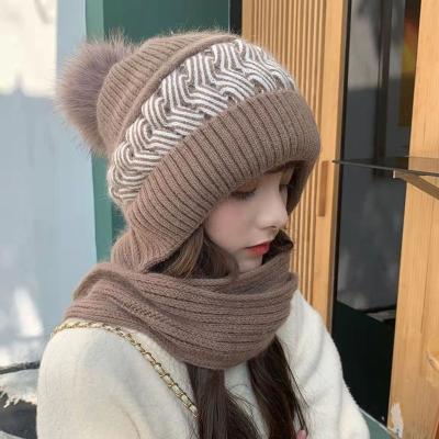 China JOINT Hot Sale Super Warm Winter Add Fleece Soft Hat Scarf Set Ladies Knit Hats for sale