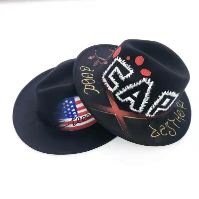 China New Design Casual Pattern Printing Jazz Sunshade Womens Men Hats Custom Woolen Winter for sale