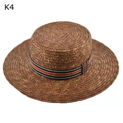 China Character Factory Wholesale Panama Women's Colorful Brown Flat Top Ribbon Cowboy Straw Hat for sale