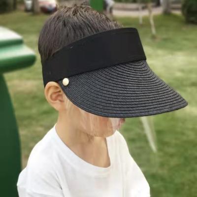 China Character Kids Sun Visor Face Shield One Piece Black Trim Woven Hat Straw High Quality for sale