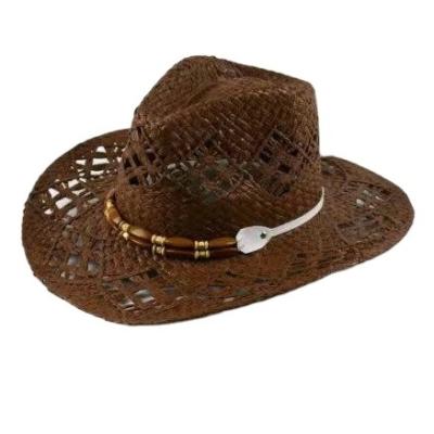 China Character China Factory Custom Fedora Paper Man Hollow Out Design Cowboy Straw Hat for sale