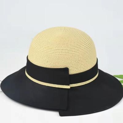 China Character Style Korean Patchwork Vintage Brim Panama Hat Women Irregular Wide Straw 2022 for sale