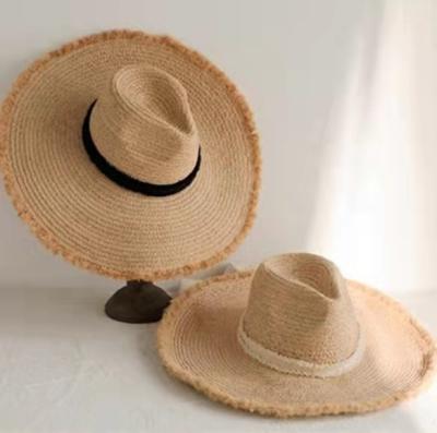 China Character Hot Sale Brim Panama Raffia Beach Sun High Quality Wide Women Straw Hat Wholesale for sale