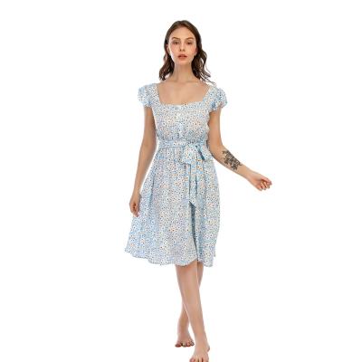 China CGYY Bohemian Summer Vestido Anti-Static Floral Anti-Static Floral Square Collar Women Boho Ruched Top Dress for sale