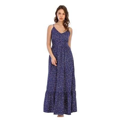 China CGYY Summer Boho Floral Sleeveless Halter Vestidos Long Breathable V-Neckline Plus Size Sling Beach Maxi Dress for sale