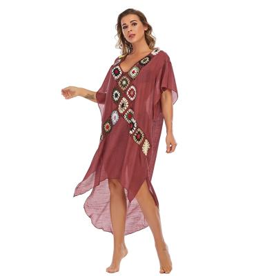 China CGYY Style Anti-Static Slim Ethnic Beachwear Cover Up Women Irregular Slit Sunscreen Blouse Maxi Dress Summer Boho Long Bikini Women for sale