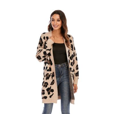 China CGYY Amazone Anti-wrinkle Full Sleeve Ladies Casual Cardigan Sweater With Pocket V-Neck Knit Leopard Boho Cardigan for sale