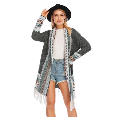 China Custom Made Boho Feme Front Knitted Tassel Long Cardigan Women's Cardigan Sweater Anti-wrinkle CGYY 2021 Open V-Neckline Sleeve for sale