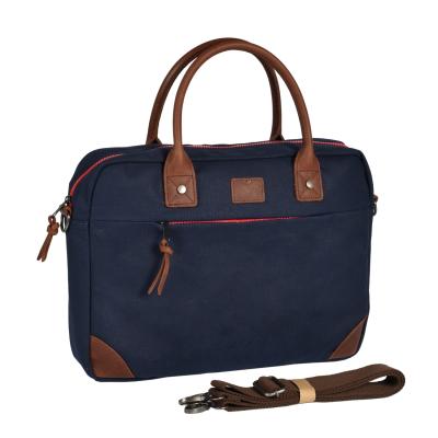 China Durable And Fashionable Full Grain Leather Man Laptop Handbag Washed Canvas Computer Shoulder Bag for sale