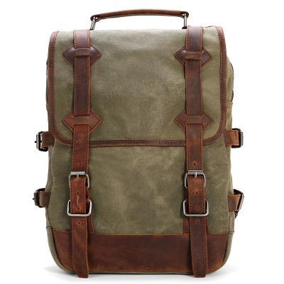 China zaino anti-theft canvas waterproof waxed zaino custom design leather vintage buckle leisure school backpack for sale