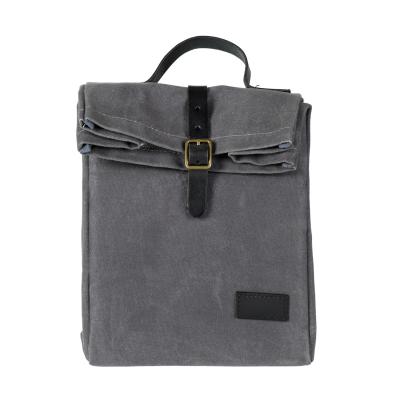 China Anti-fade wax canvas vegetable tanned leather lunch bag insulated picnic cooler handbags for sale