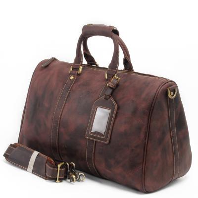 China Fashion High Quality Crazy Horse Design Whip Handbag Leather Outdoor Weekender Duffle Traveling Shoulder Bag for sale