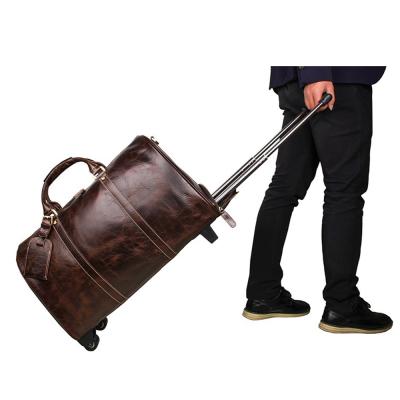 China Travel/Weekend/Sports/Embassy Brown Leather Shoulder Bag Trolley Luggage Wheels Travel Bag Casual Italian Diplomat Design for sale