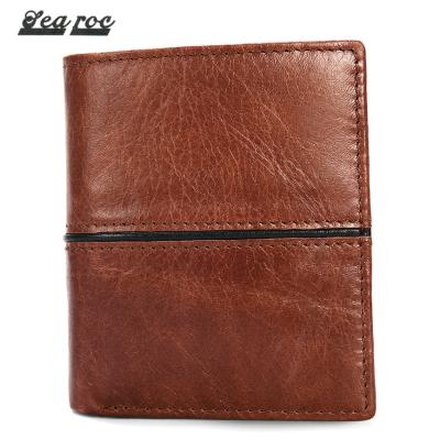 China Wholesale Multi Functions Cheap Price Tri Case Brown Slim Purse And Genuine Leather Short Wallet For Men for sale