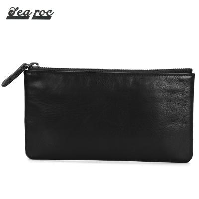 China Custom Long Soft Black Multi Functions Purse & Tri Case Genuine Leather Wallets For Women Men for sale