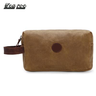 China Waterproof Low Prices Waxed Leather Bag Vintage Toiletry Bag Leather Hand Travel Waterproof Makeup Bags for sale