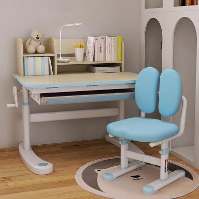 China Eco-Friendly Height Adjustable Study Desk Chair For Kids Children Tables Set Ergonomic Desk With Book Shelves Stain Stock Kids Furniture for sale