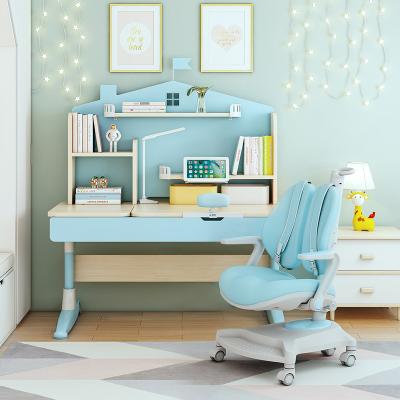 China Fineyes Eco-Friendly Kids Study Desk And Chair For Kids Tables Ergonomic Height Adjustable Wooden Desk With Bookshelves Kids Furniture for sale