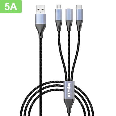 China Mobile Phone Metal USB Cable 3in1 Data Sync Nylon Quick Charging Cable For iPhone Android Phone OEM Cheap Factory Price for sale