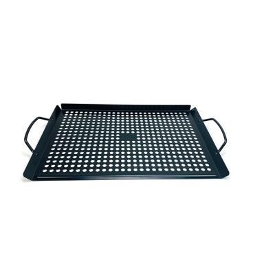 China Hot Sale Rectangle Easily Cleaned Non-Stick BBQ Grill Basket With Double Handles for sale