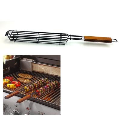 China BBQ Kebab Metal Basket Easily Cleaned Non-Stick Portable Vegetable Grill Flip Grill Jumbo Shrimps For BBQ Basket Grilling Net for sale