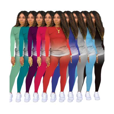 China 9 Colors Others Custom Logo Women's Tapered Sleeve Long Pants Two Piece Sports Suit Sweatsuit Women Casual for sale