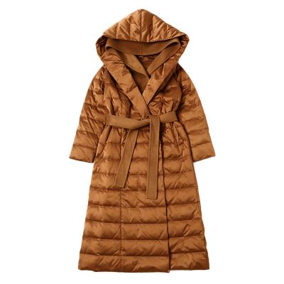 China Winter Waterproof Custom Removable Brown Scarf OEM Long Stripper Plus Size 900 Fill Duck Goose Down Jacket For Women for sale