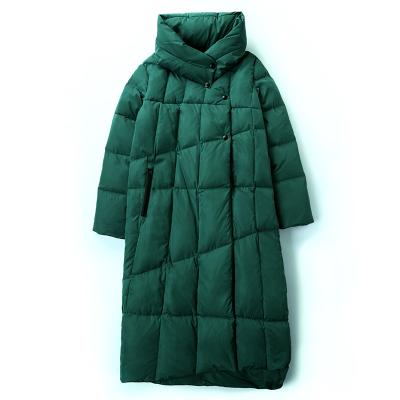 China Custom Made Winter Waterproof Green Brown OEM Long Stripper Plus Size 900 Fill Duck Goose Down Jacket For Women for sale