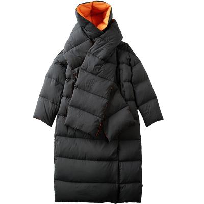 China Custom OEM Winter Black Orange Waterproof Tassel Long Stripper Plus Size 900 Fill Duck Goose Down Jacket For Women for sale