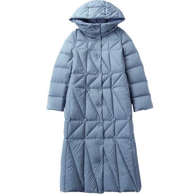 China OEM Waterproof Custom Light Blue Winter Long Stripper Plus Size 900 Fill Duck Goose Down Jacket For Women for sale