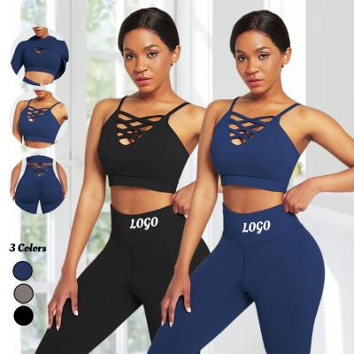 China Antibacterial Sport Wear For Autumn Sports Tracksuit Set Women's Yoga New Yoga Sportwear 2021 3 Piece Yoga Set for sale