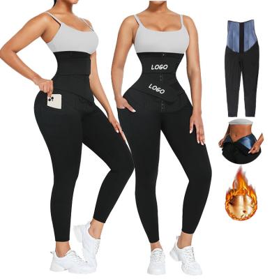 China 2022 Breathable Custom Color Womens Slimming Leggings With Pockets 2 Belt Waist Trainer Gaiters for sale