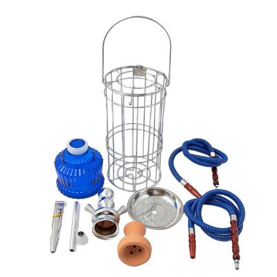 China Durable High Grade Portable Luxury Hookah Set Glass Hookah Shisha Sheesha Hookah Double Pipes Colorful Metal Handle With Cage for sale