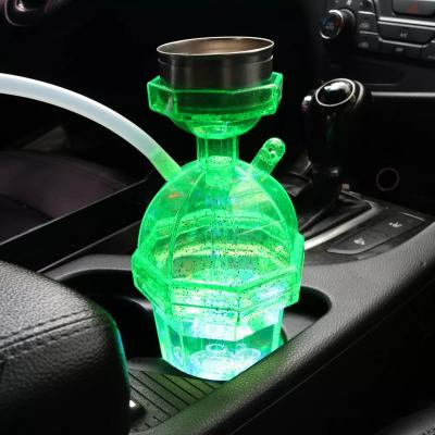 China Wholesale Durable Travel Car Shisha Hookah To Go Smoking Plastic Acrylic Small Portable Mini On The Go Led Hookah Cups With Led Light for sale