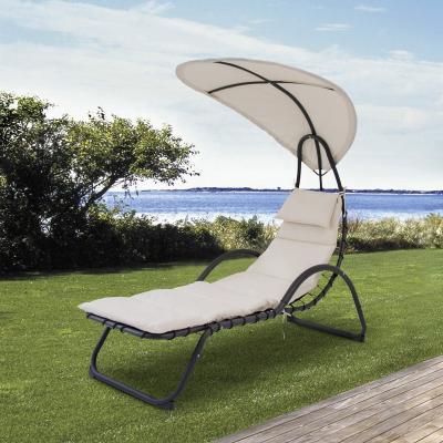 China With Canopy Outdoor Garden Lawn Rest Lounge Sun Chaise Loungers Cushioned Chairs White With Shade for sale