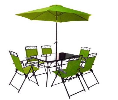 China With 6pcs Foldable Chairs New 8pcs Patio Garden Set Furniture 6 Folding Chairs Rectangle Table With Patio Umbrella Patio Dining Set for sale